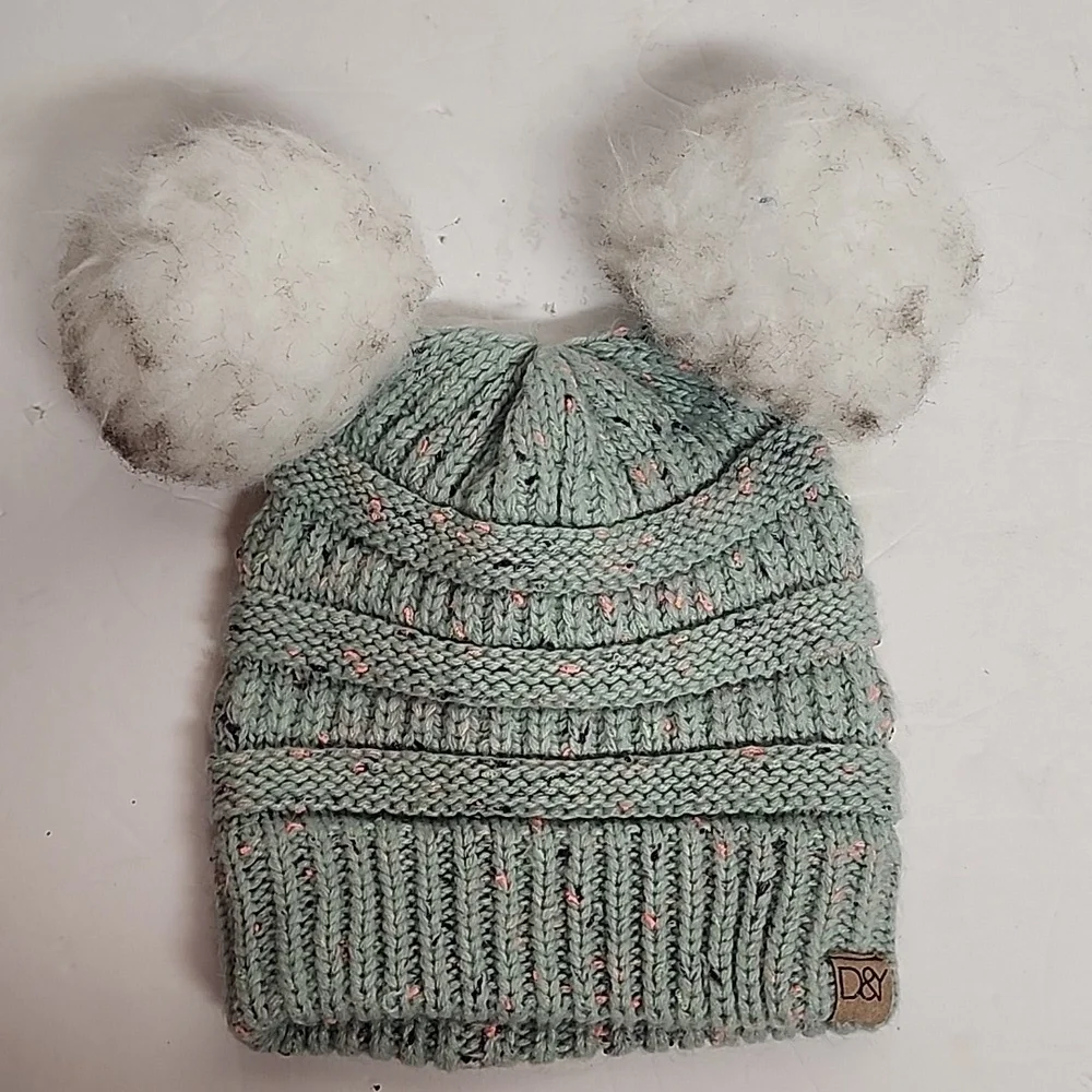 D&Y David And Young Kids Adirable Knit Hat with Pom-Poms - Light Green